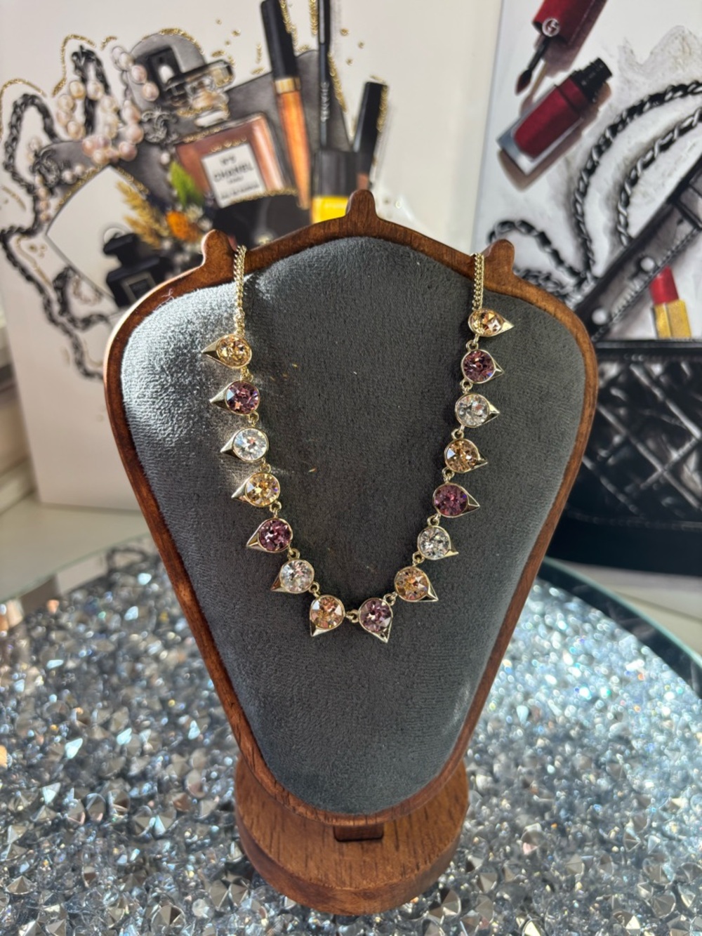 Givenchy multicolor Swarovski crystal necklace in gold tone NWOT
